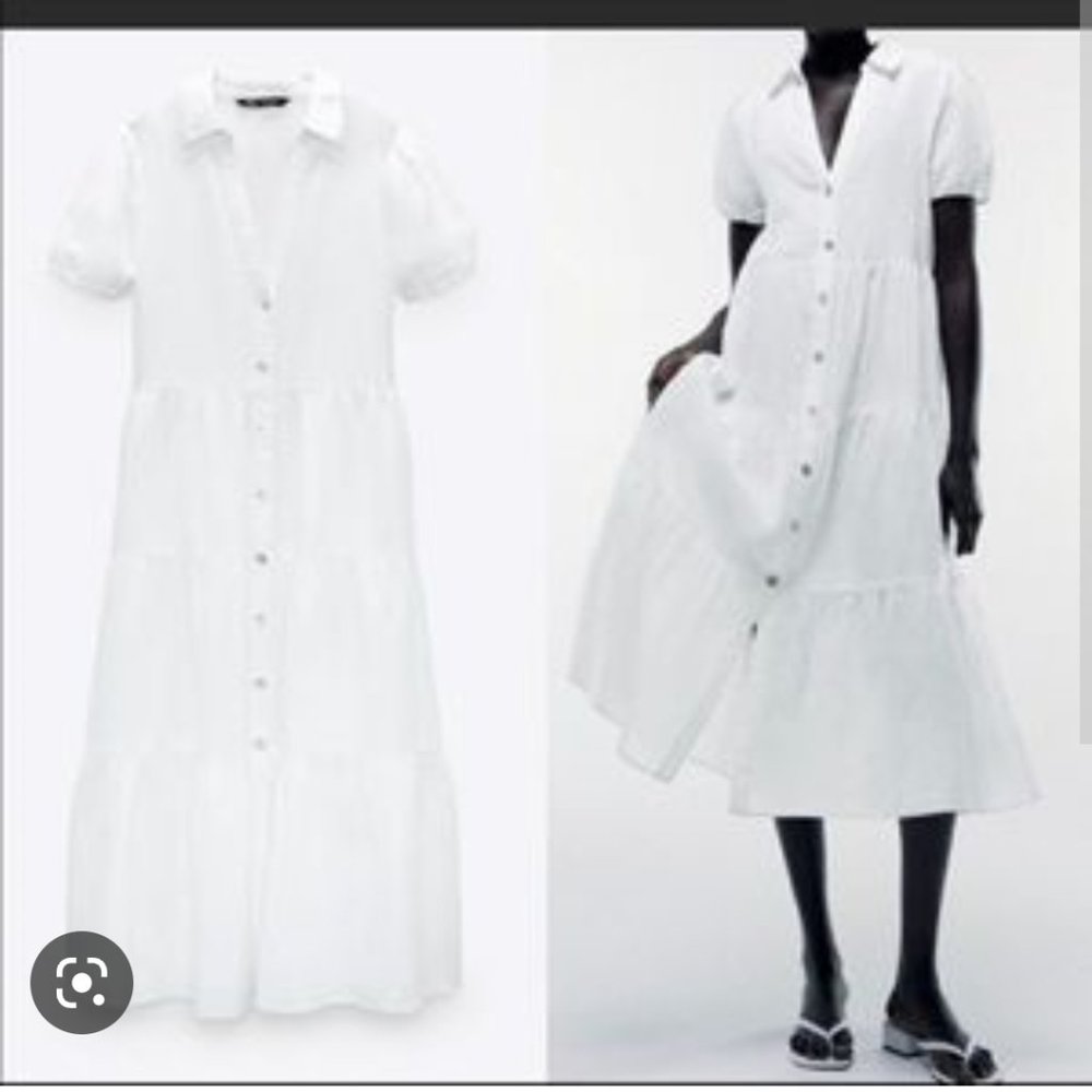 NWT ZARA WHITE LINEN BLEND MIDI SIZE XL